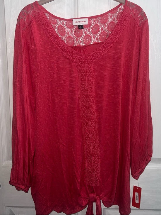 Molly & Isadora Tops - Corral Lace-Trim Tie-Hem Women's Top